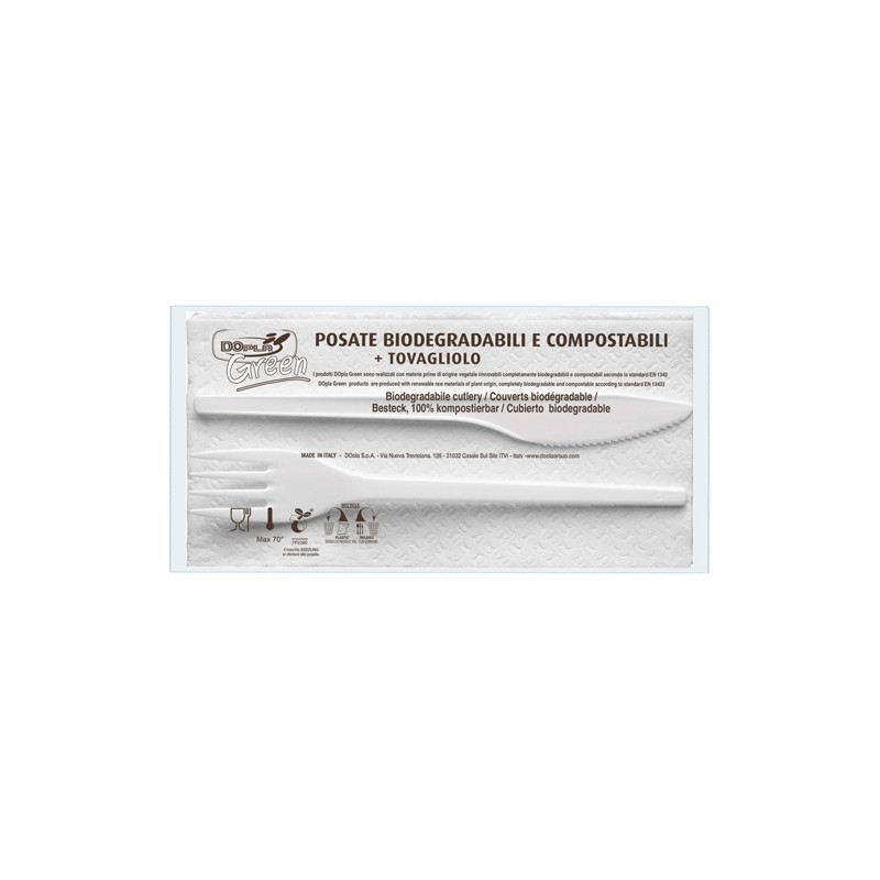 Conf 100 Bis Posate in Estabio con tovagliolo 2v Dopla Green