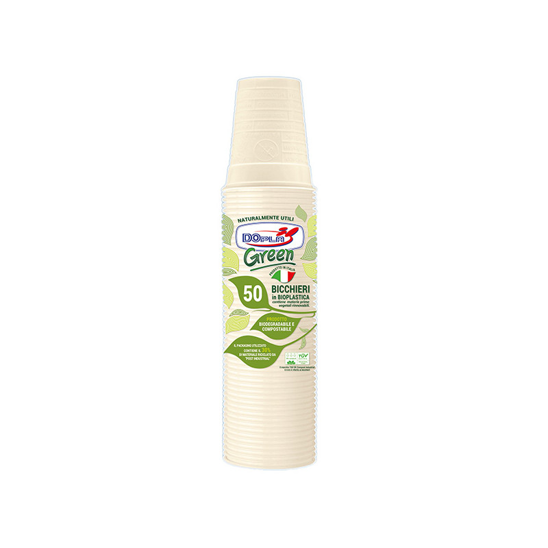 Conf 50 Bicchieri 200ml BIO Mater-bi DOpla Green
