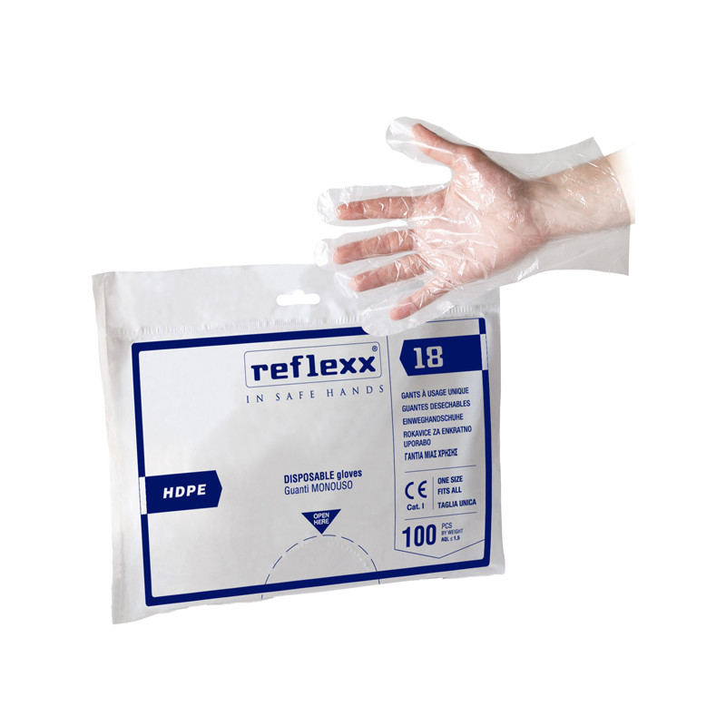 Confezione 100 Guanti Polietilene HDPE R18 - Taglia unica trasparente
