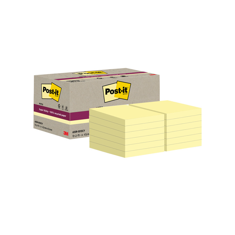 Confezione da 12 blocchi Post-it SuperSticky Green - Formato 47,6x47x6mm - Carta Riciclata