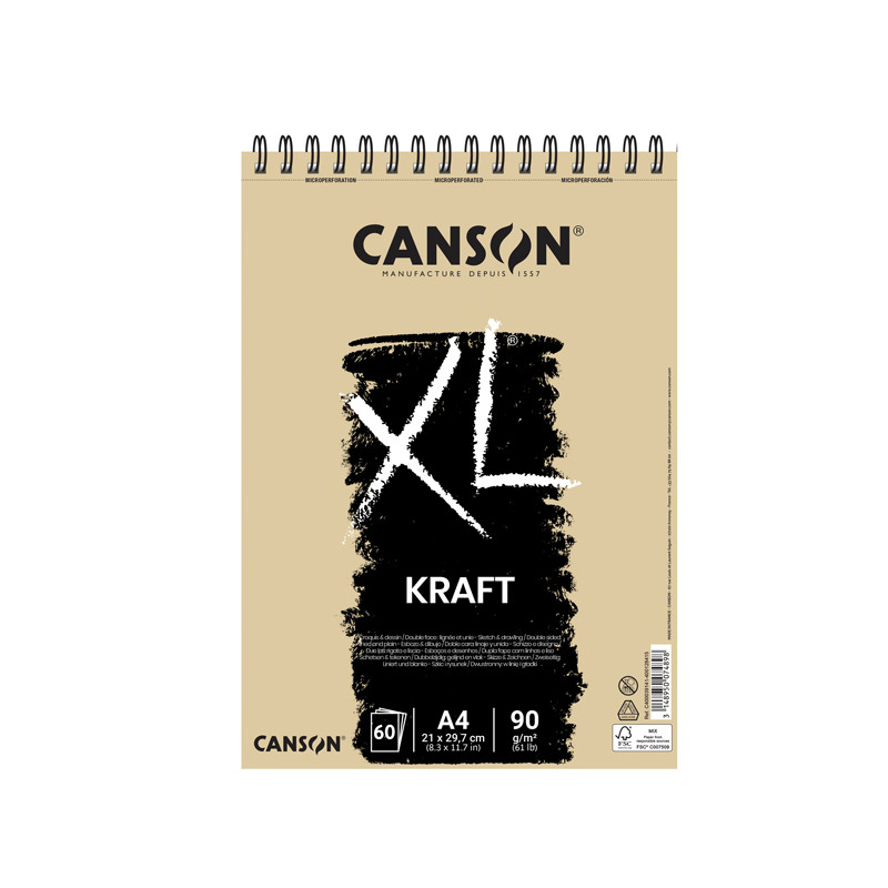Album da disegno spiralato lato corto XL KRAFT - 60 Fogli da 90 gr