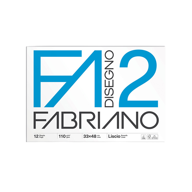 Album da Disegno FABRIANO 2 - Formato 33x48 cm - 12 Fogli da 110gr - Collato Lato Lungo