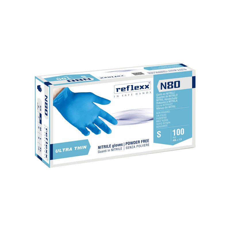 Confezione 100 Guanti in nitrile N80 - ultrasottili - Azzurro