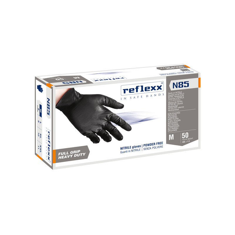 Confezione 50 Guanti In Nitrile N85 - nero -  Ultra Resistenti Full Grip