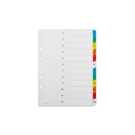 Divisori - Cartoncino - 1/12 tasti numerici colorati plastificati - A4 - bianco