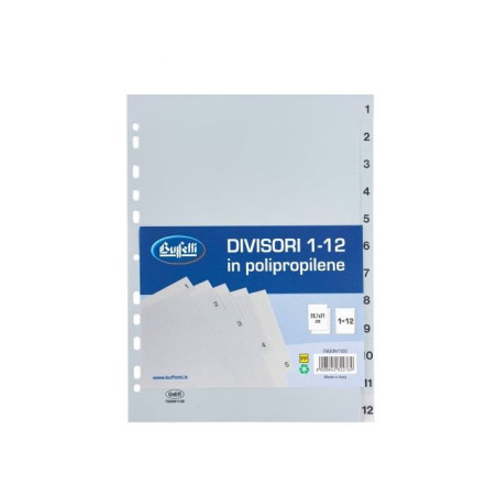 Divisori - Polipropilene - 1/12 tasti numerici - A4 - grigio