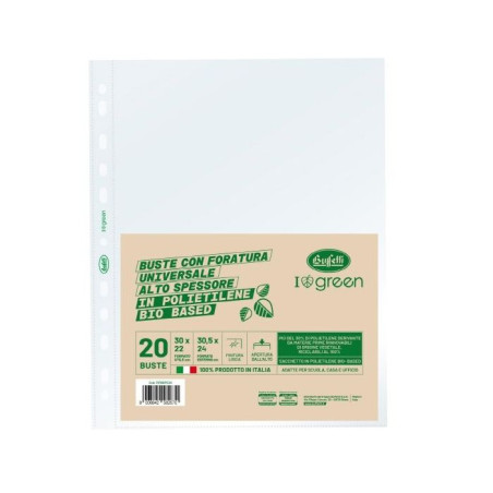 Buste a foratura universale - Polietilene bio based liscio - 30x22 cm - alto spessore - confezione 20 pz.