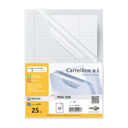 Confezione 25 Cartelline a L Alto Spessore - Formato 21x29,7 - Poli 150 PPL
