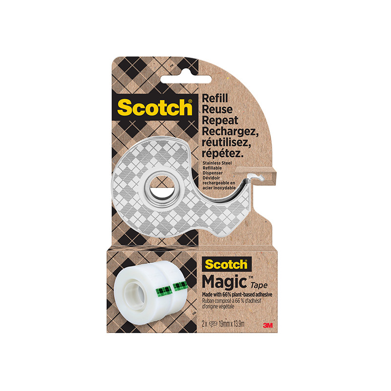 Dispenser di nastro adesivo - 2 rotoli Scotch Magic inclusi - acciaio