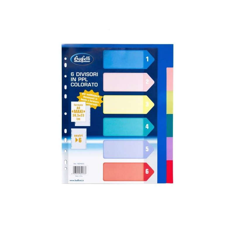 Divisori - Polipropilene - 6 tasti neutri - A4 maxi - multicolore