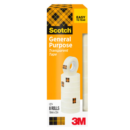 Torre da 8 Rotoli Nastro Adesivo Scotch 508 - 19mmx33m Adesivo Acrilico