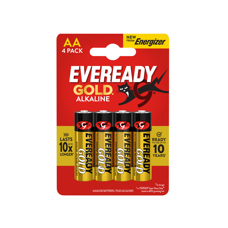 Blister 4 Pile stilo AA - 1,5V - Eveready Gold- alcalina