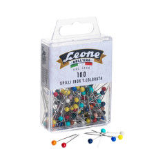 Scatola 100 Spilli con testa di plastica colorata - inox
