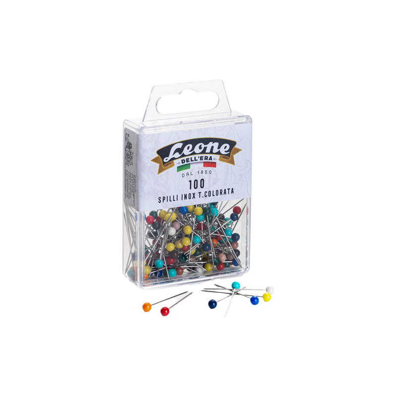 Scatola 100 Spilli con testa di plastica colorata - inox