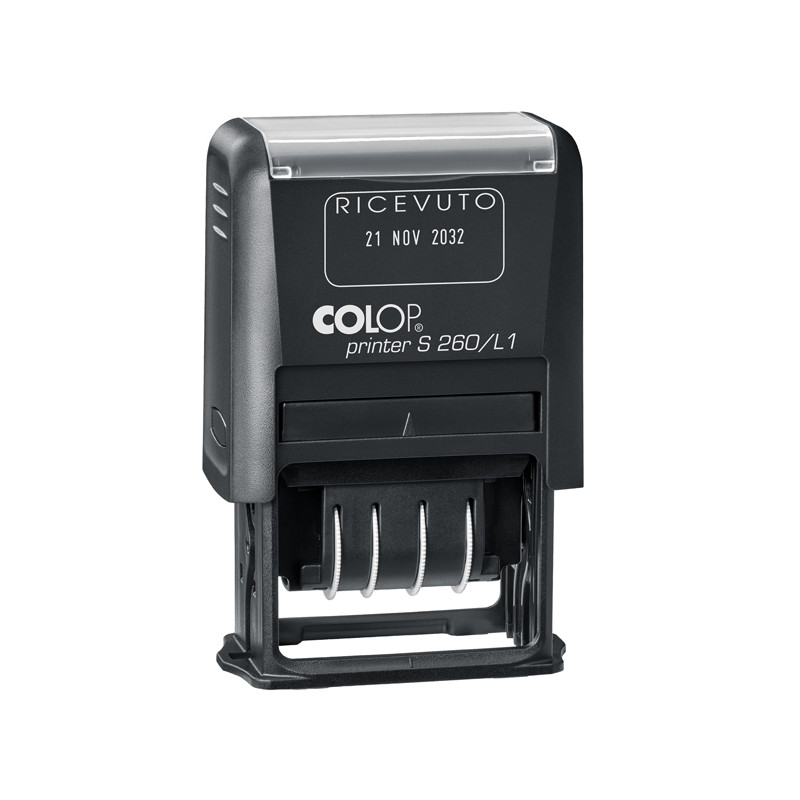 Timbro S260/L1 autoinchiostrante Bicolore - Datario + Dicitura Personalizzata - 4 mm -