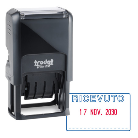 Timbro Autoinchiostrante Printy 4750/L - Data + Dicitura - 4,1 x 2,4 cm - 4 mm - bicolore