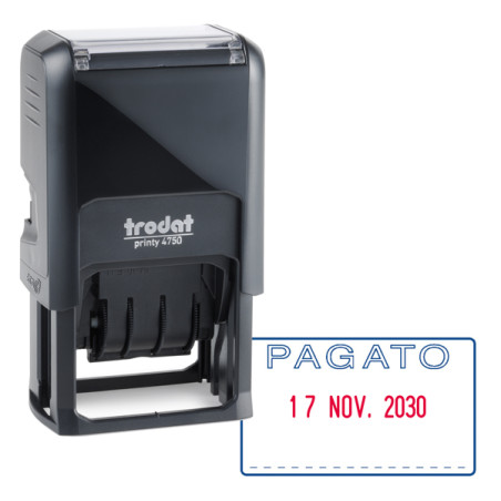 Timbro Autoinchiostrante Printy 4750/L - Data + Dicitura - 4,1 x 2,4 cm - 4 mm - bicolore