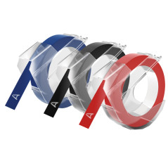Blister 3 Nastri a Rilievo 9mmx3m - Colori nero, rosso e blu