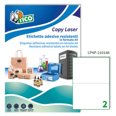 Etichette adesive in Poliestere LP4P bianco - Confezione da 70 fogli A4 - Etichette formato 210x148mm (2et/fg) - laser