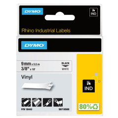 Nastro Rhino - 9 mm x 5,5 mt - vinile - permanente - nero/bianco