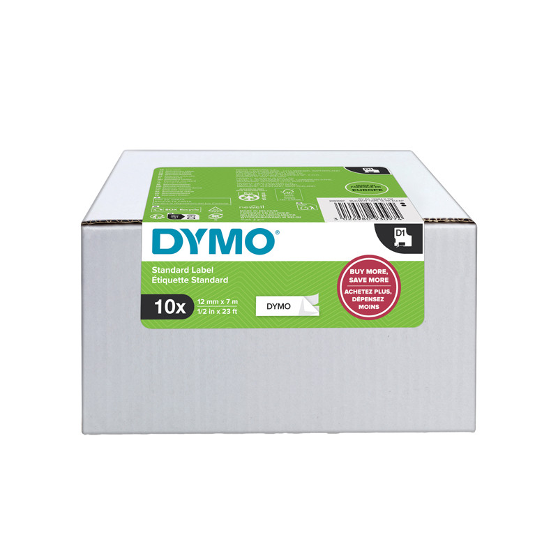 Value Pack 10 Nastri Dymo Tipo D1 - 12mm x 7mt - nero/bianco