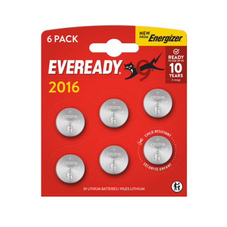 blister 6 pezzi Micropila Eveready Lithium CR2016 - 3V - a pastiglia - litio -