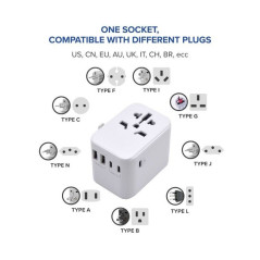 Adattatore da Viaggio Universale - 2 Usb-A + 3usb-C