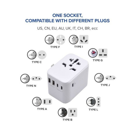 Adattatore da Viaggio Universale - 2 Usb-A + 3usb-C