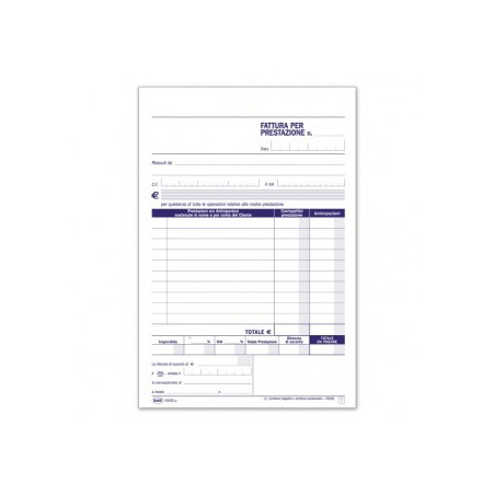 Fatture per prestazioni professionali - Blocco 50/50 fogli autoricalcanti - 21,5x14,8 cm