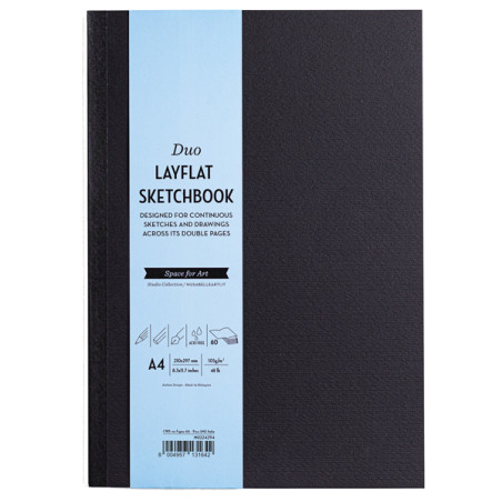 Sketchbook Duo Layflat - Formato A4 - 60 pagine da 105 gr - copertina nera