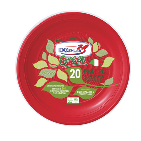 Conf 20 Piatti compostabili colore rosso
