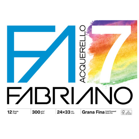 Blocco acquerello F7  - Formato 24x33cm - 12 fogli da 300gr grana fine