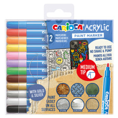 Astuccio 12 Paint Marker Acrilico - Punta Media - Colori Assortiti