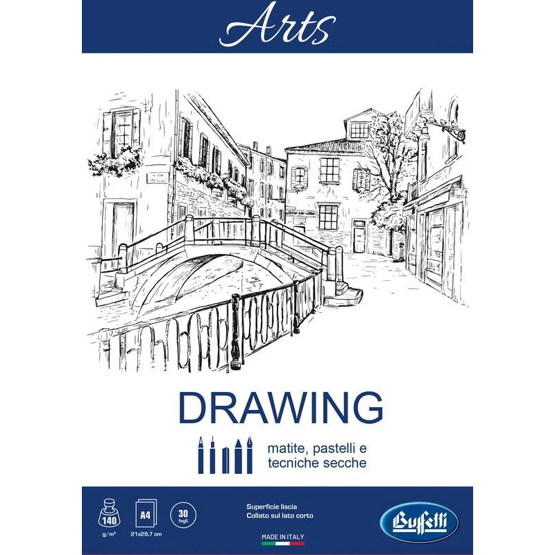 Blocco Drawing linea ARTS - collato - Formato 21x29,7 cm - ruvido naturale - 30 fogli da 140 g