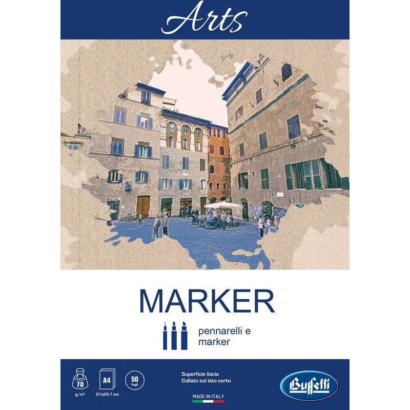 Blocco Marker linea ARTS - collato - Formato 21x29,7 cm - extra liscio - 50 fogli da 70 g