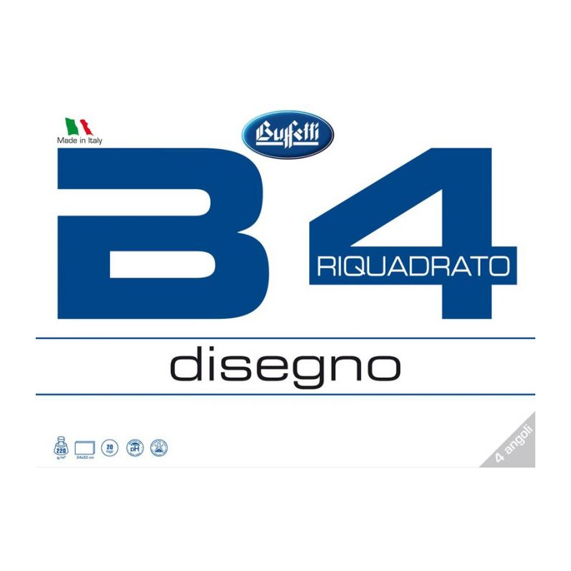 Blocco Disegno B4 Riquad.24x33 220 G -4 Angoli