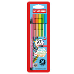 Astuccio 6 Evidenziatori Stabilo Pen 68 Neon - Colori Assortiti