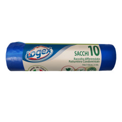 10 Sacchi Immondizia 70x110cm 120lt Hd 16 micron Azzurro Logex