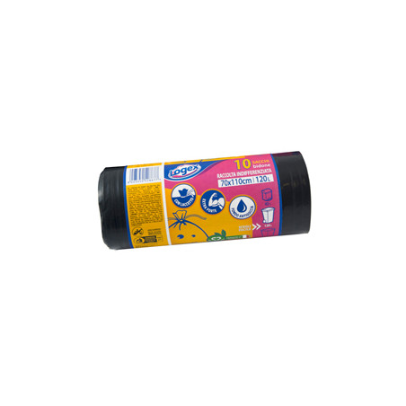 10 Sacchi Immondizia 43 micron 70x110 120lt Nero Logex
