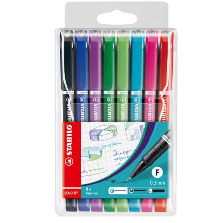 Astuccio 8 Fineliner Stabilo Sensor - Tratto 0,3mm - 8 Colori Assortiti
