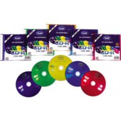 Confezione 10 CD-R scrivibili - 700 MB - slim case colorato - Crystal colorata