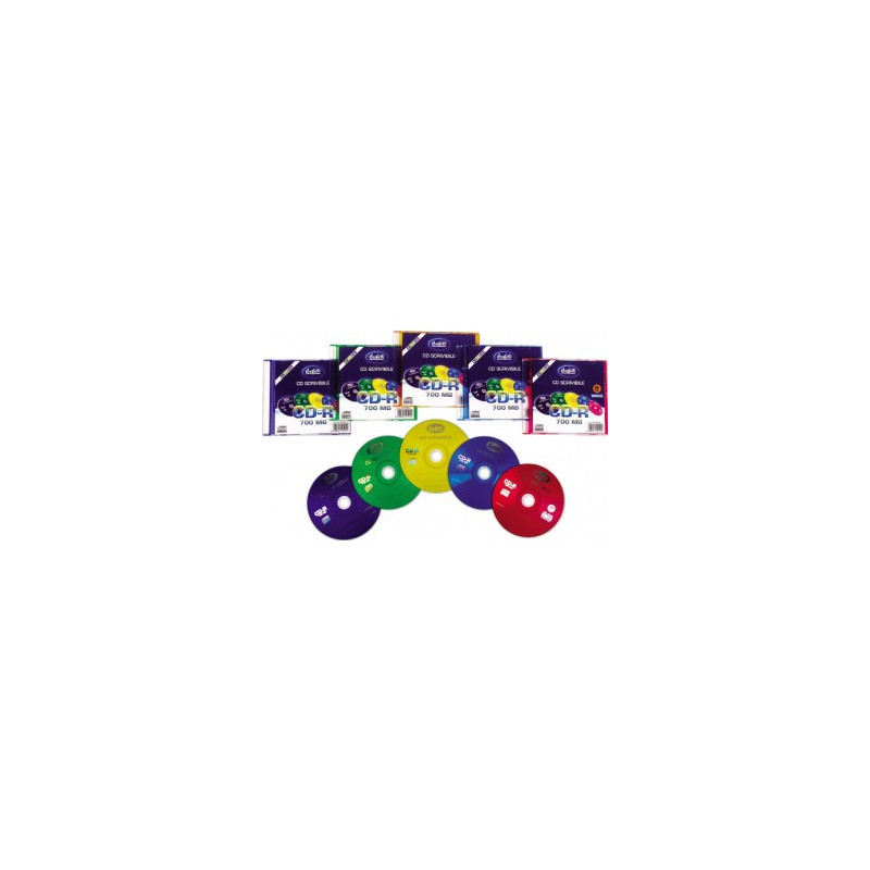 Confezione 10 CD-R scrivibili - 700 MB - slim case colorato - Crystal colorata