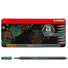 Scatola metallo da 8 Pennarelli Pen 68 metallic - Colori Assortiti