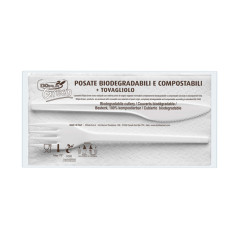 Conf 100 Bis Posate in Estabio con tovagliolo 2v Dopla Green