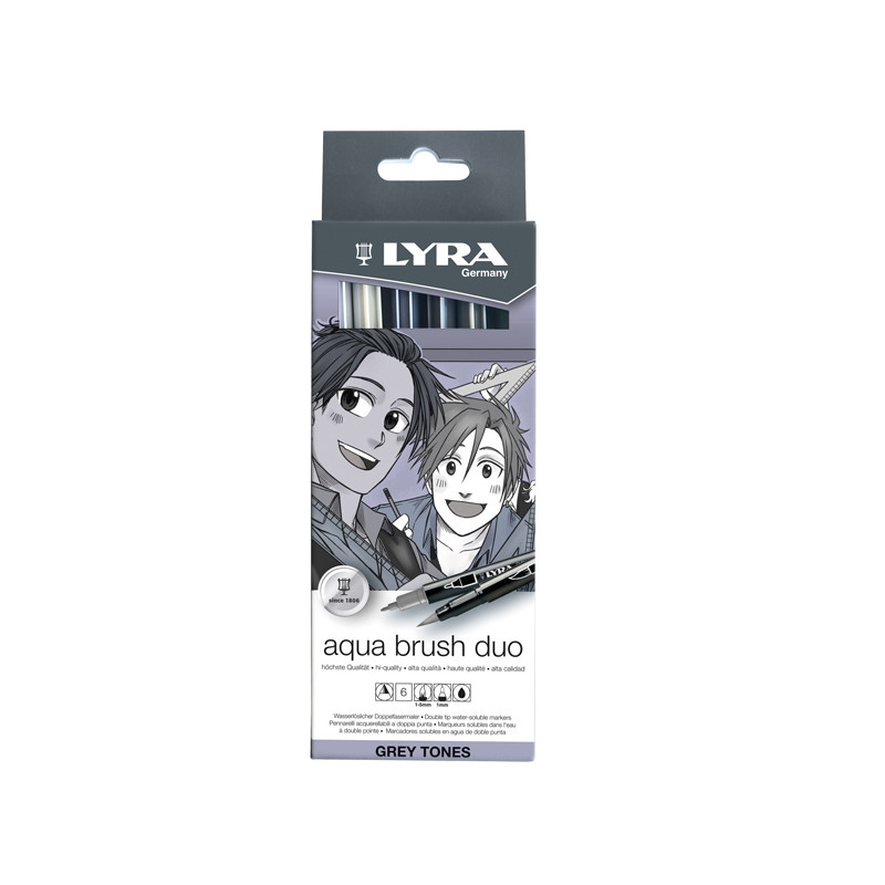 Astuccio 6 Pennarelli Aqua Brush Duo - Scala di Grigio