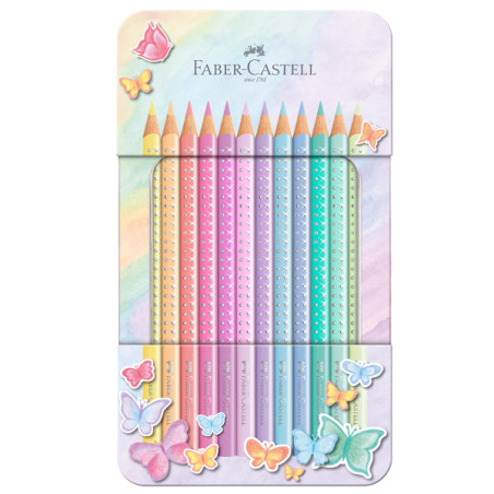 Astuccio in metallo 12 matite colorate Sparkle Pastel - Colori assortitei
