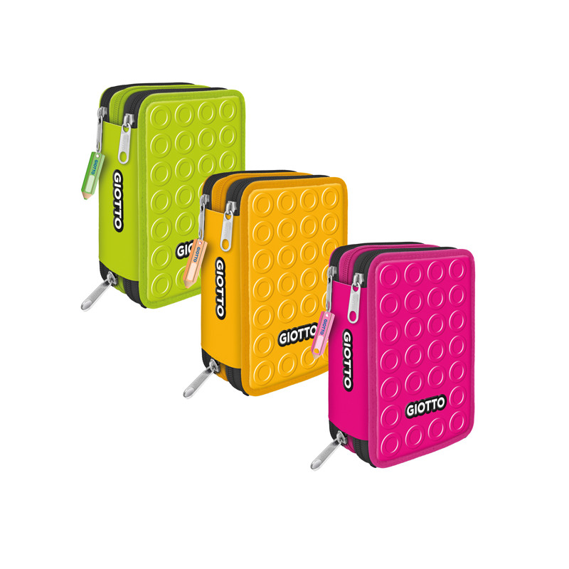 Astuccio 3 zip collezione Stilnovo - 19,5 x 7,5 x 12,9 cm - colori neon assortiti