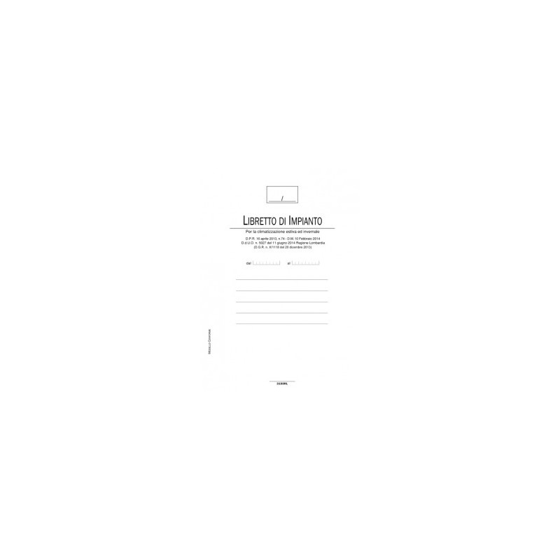 Registro Libretto di impianto per la climatizzazione estiva e invernale Regione Lombardia - 48 pagine - 29,7x21 cm