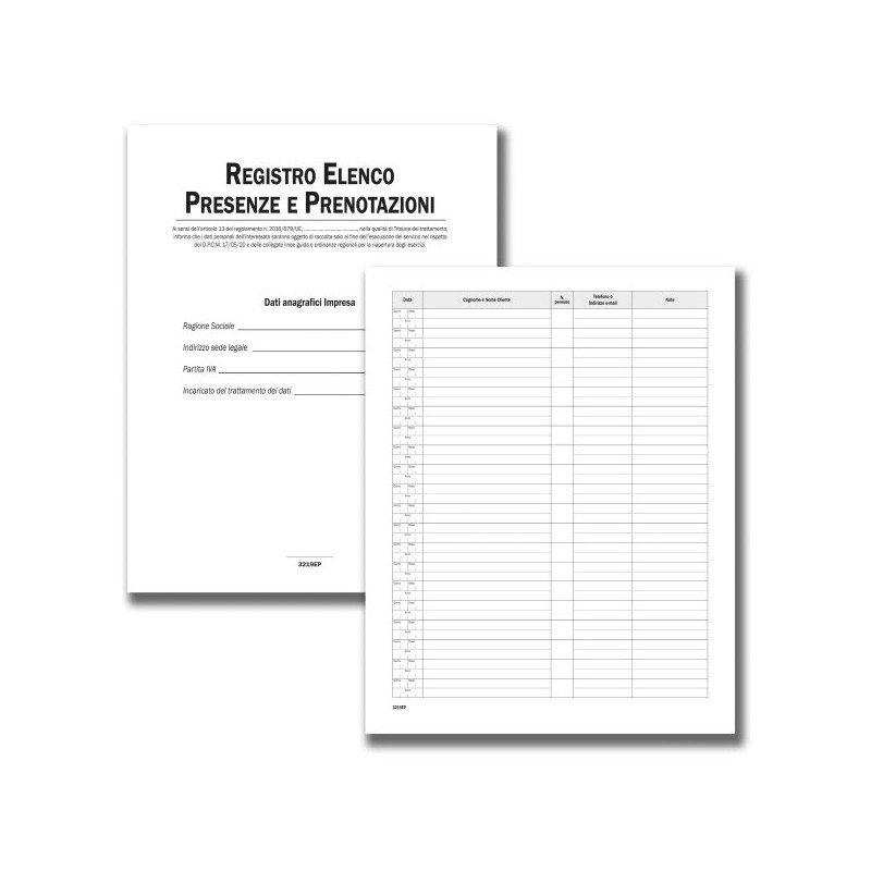 Registro Elenco Presenze e Prenotazioni - 24 pagine - 31x24,5 cm