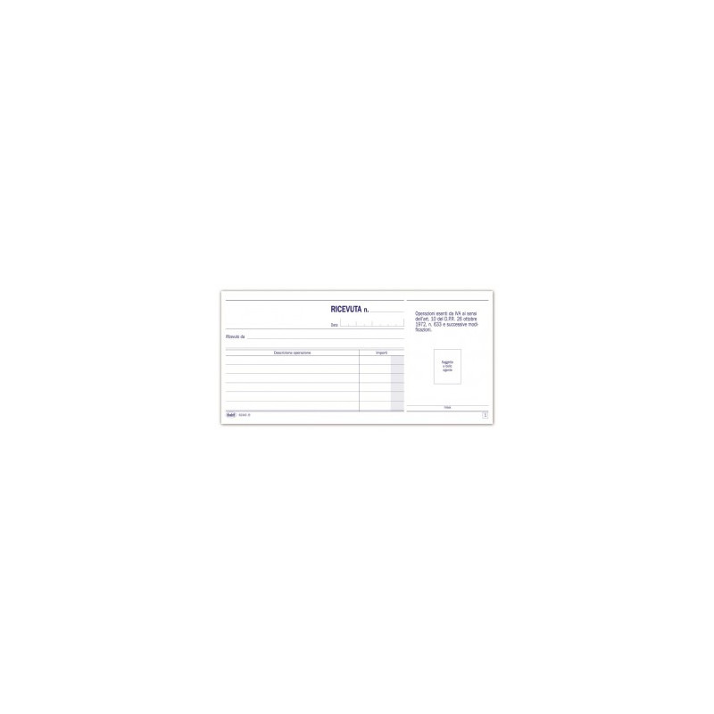 Ricevute per operazioni esenti da IVA - Blocco 50/50 fogli autoricalcanti - 10x21,5 cm